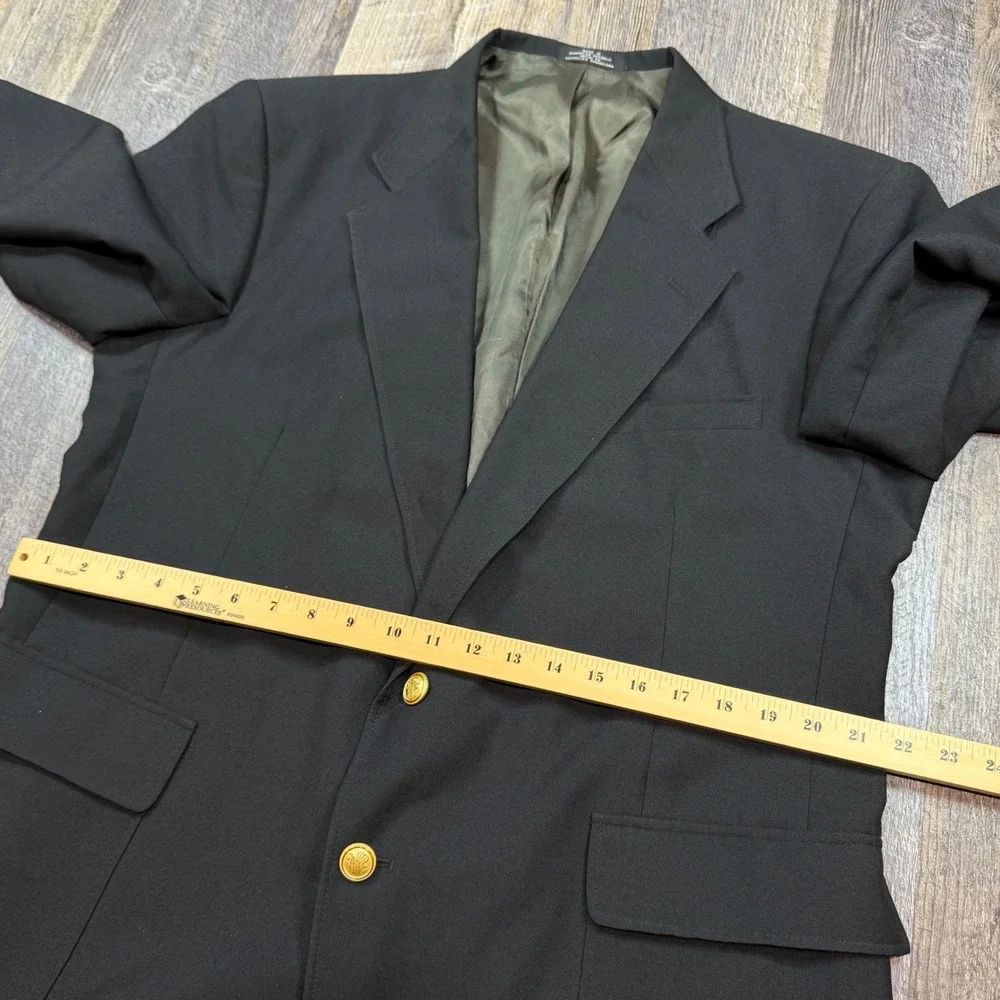 David Taylor Blazer Men 44R Black Gold Crest Button Two Button Sport Coat Jacket